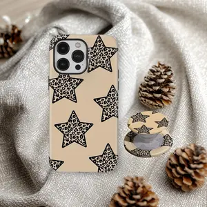 Leopard Star iPhone Case: Tough Protective Design, Trendy Cream Cheetah Print Phone Case, Phone Grip, Popsocket, Gift, For Iphone 17 16 15 14 13 12 11