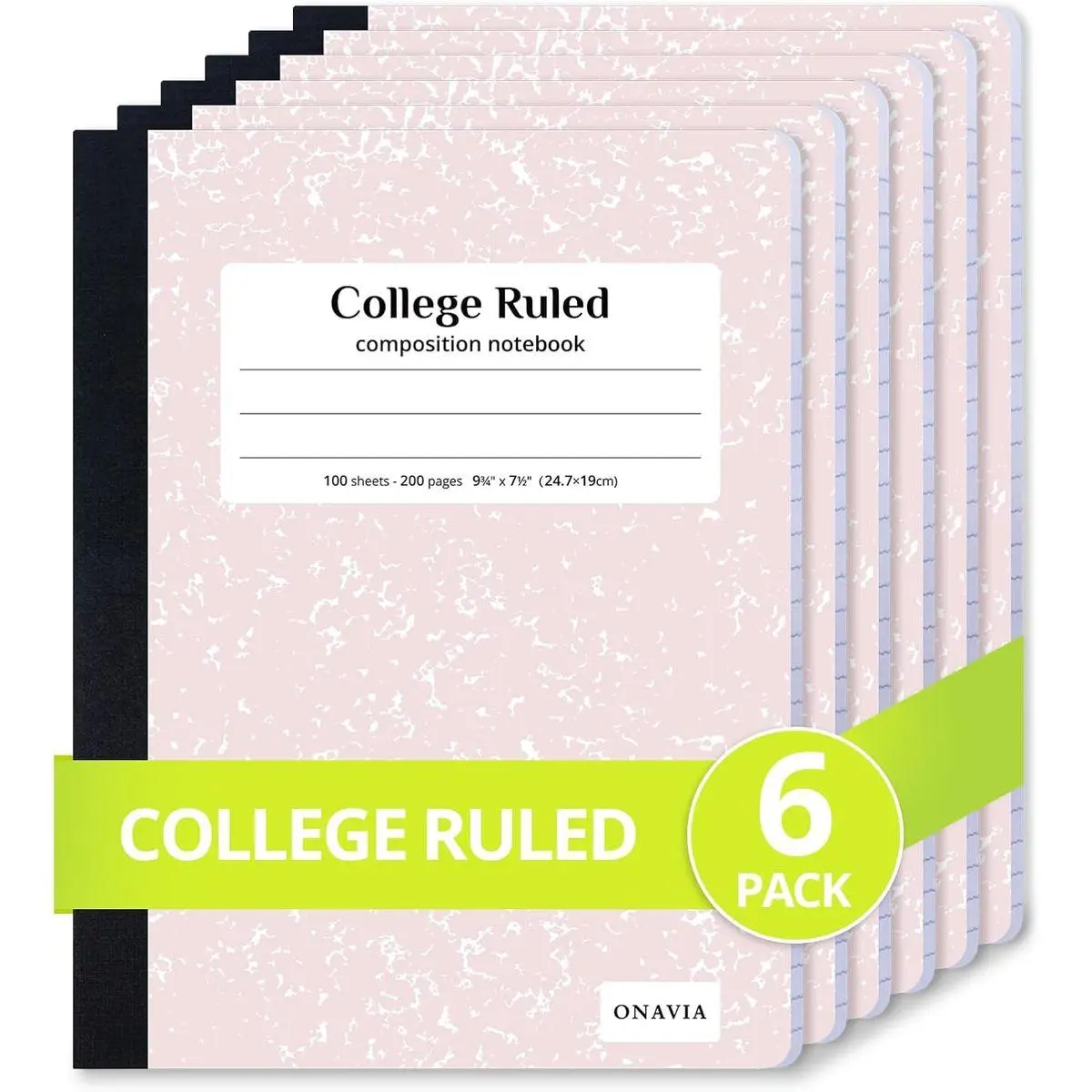 ONAVIA Pink Composition Notebook College Ruled 6 Pack, 200 Pages | 100 ct, 9.75 x 7.5 in, Durable Comp Book, School Notebooks, Students, Note Taking, Writing, Teachers