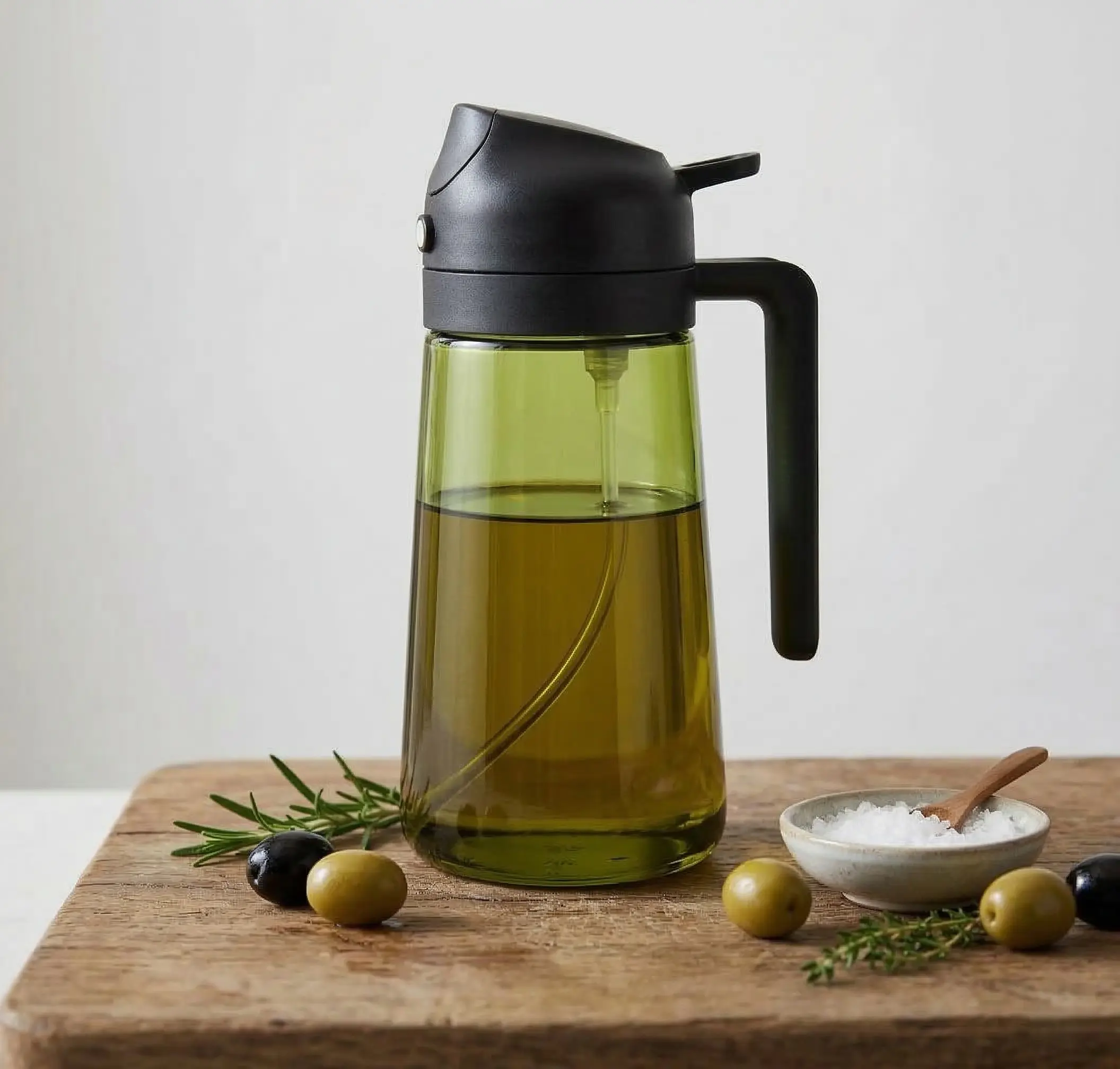 16oz/470ml Eco-Friendly Dark Glass 2-in-1 Olive Oil Sprayer-Dispenser, Heat-Resistant Cooking Oil Container, Light-Shielding Storage Bottles & Jars for Kitchen Cooking, Salad Use campingessentials
