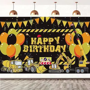 Engineering Car Theme Birthday Background Cloth, Boy Party Decoration Banner, Excavator Tractor Scene Wall, Photography Prop, Party Decorations Banners
