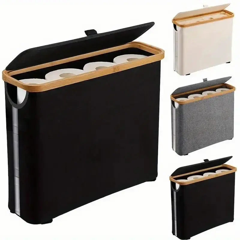 Wooden Freestanding Tissue Holder with Lid, Modern Durable Lightweight Rectangle Home Storage Box, 1-Count Bathroom Accessory, Boho Room Accent for Home Apartment Laundry Room Tidy Organization