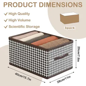 Household Essentials 3 Piece Fabric Storage Bins - Houndstooth White Black, 15.7"×7.9"×11.0" (40×20×28cm) Organizer Bins