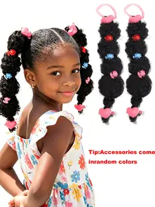 2pcs/Set African American Girls' Curly Ponytail Clips, Colorful Flower Decor Ponytail Bun Scrunchies, Random Color Hair Accessories For Kids