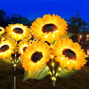 2pcs Solar LED Sunflower Garden Lights, Christmas Lights Outdoor，Realistic Night Lights for Yard, Lawn, Patio and Porch Decoration, lPX44 Waterproof, Energy Saving Garden Lighting Decoration, Solar Lights Durable Plastic Flower Solar Garden Lights