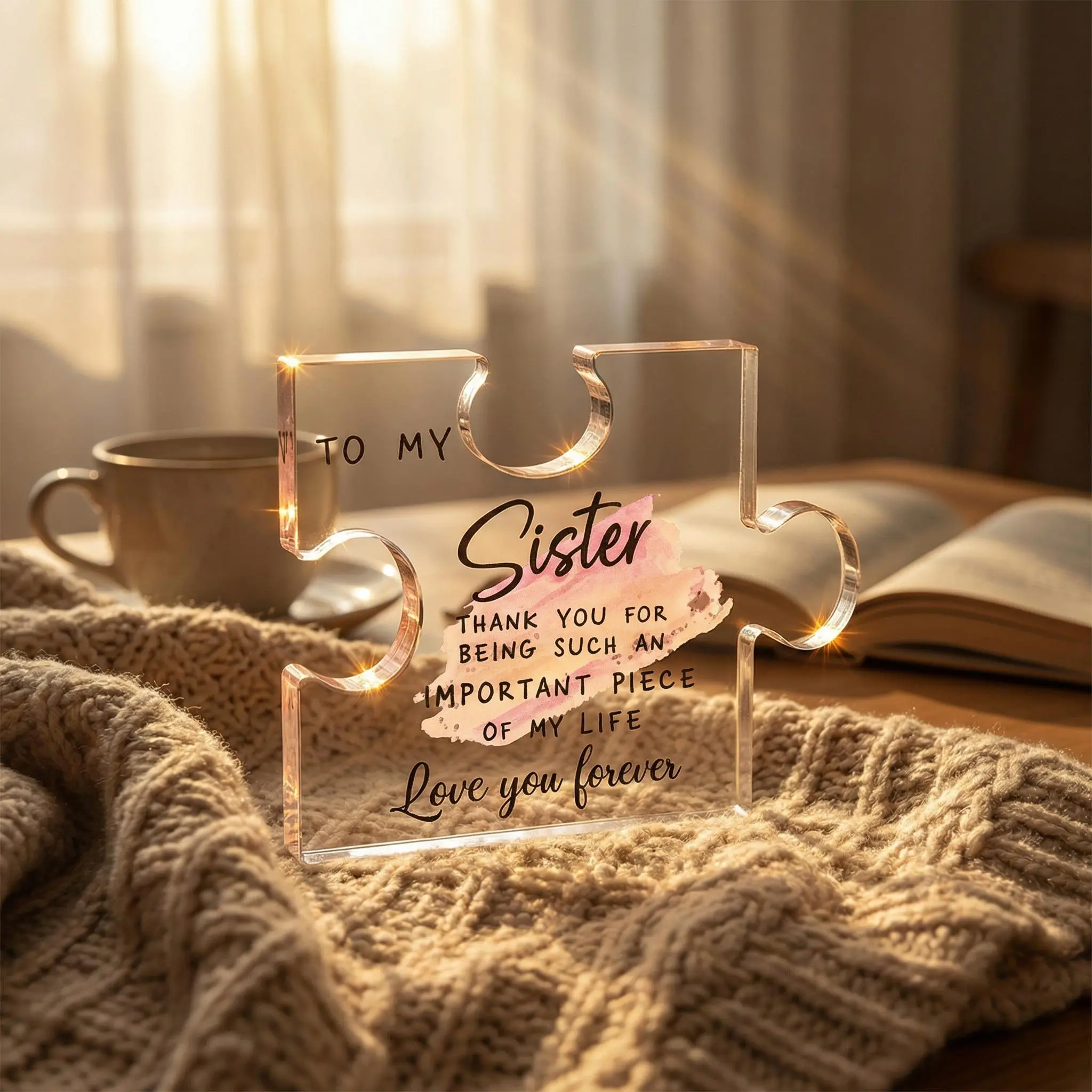 Sisters Acrylic Jigsaw Plaque 3.5×4in or 4×4.8in Custom Friendship Keepsake Assemblable 2D Puzzle Photography Prop Sentimental Gift for Sisters Best Friends Birthdays Weddings Thanksgiving Christmas