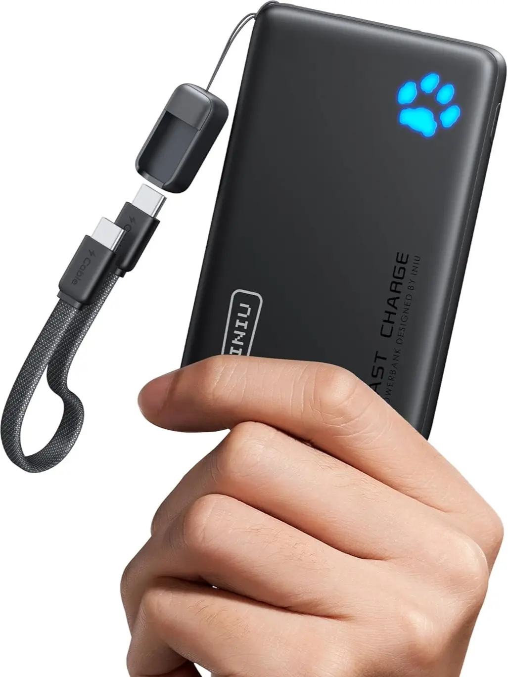 INIU P41 Slim 45W 10000mAh Flight-Safe PD Power Bank - 5000-10000mAh Mobile Fast Charging Battery with Detachable Lanyard USB-C Cable, Accessory for Smartphones, iPhone 17-12, Samsung Devices