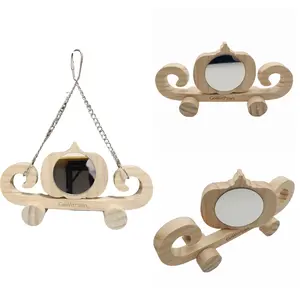 Pumpkin Carriage Mirror Hammock Toy - Dual-Sided Rotating Mirror with Functional Wheels for Small Birds & Animals, bird supplies(8.5”x4.3”, Hanging & Floor Use)