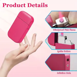 1pc Pink Flame Lighter, Zinc Alloy Windproof Torch for Outdoor Camping BBQ Candle, Refillable Butane Liquid Gas Lighter, Ideal Gift for Girls and Women - No Battery Included, Camping Essentials | Portable Lighter | Zinc Alloy Lighter