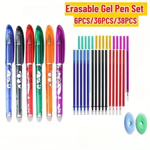 6pcs/36pcs/38pcs Erasable Gel Pen Set, 0.5mm Thin Tip Writing Tool, Ideal for Office Stationery, Improve Writing Experience, Suitable for Adults and School Office Stationery