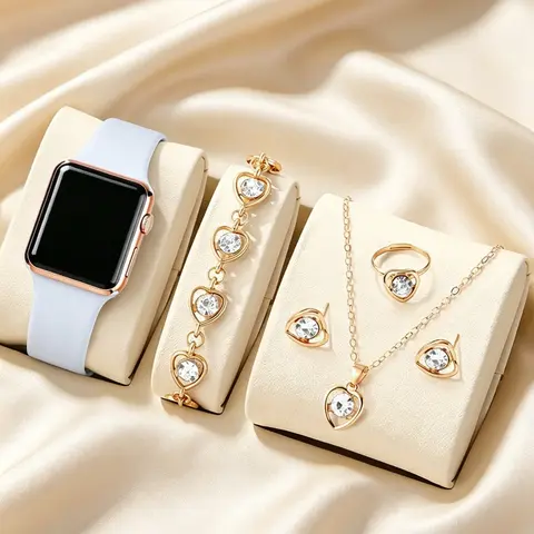 Women's Square LED Electronic Fashion Exquisite Rhinestone Watches Set with Plastic Case and Analog-Digital Display, Heart Design, Perfect Gift for Any Occasion, Party Fashion Watch, Fashionable Wristwatch Set