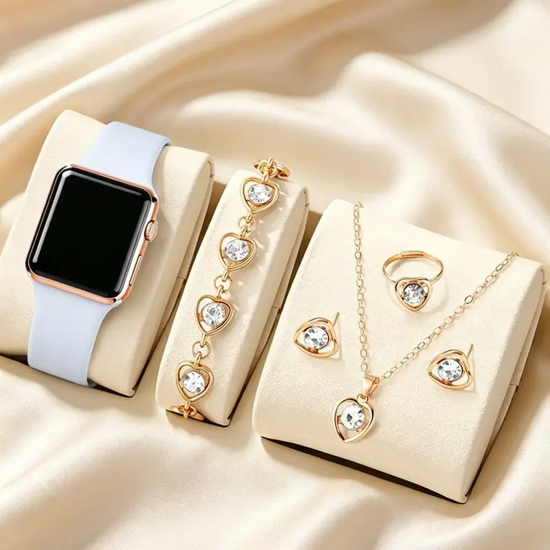 Women's Square LED Electronic Fashion Exquisite Rhinestone Watches Set with Plastic Case and Analog-Digital Display, Heart Design, Perfect Gift for Any Occasion, Party Fashion Watch, Fashionable Wristwatch Set