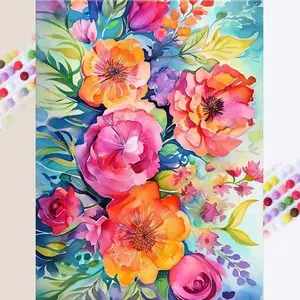 5D DIY Handmade Diamond Painting Kit, Colorful Floral Design, Full Round Drill Mosaic Art, Home Decor Thoughtful Gift, Creative Needlework Craft