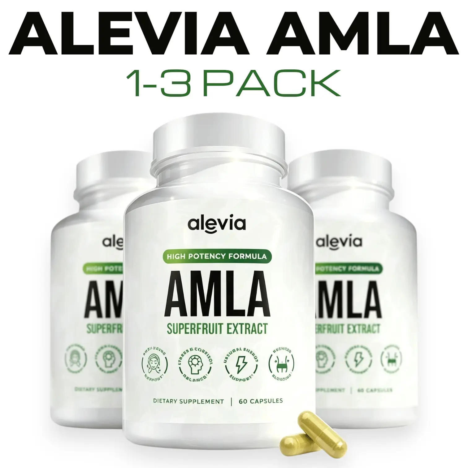 1-3 Pack Alevia AMLA Superfruit Extract 1000mg Capsules, Daily Energy and Joint Support Supplement for Men and Women, 60 Capsules