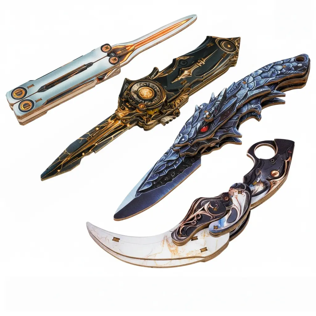 DIY 3D Knife Prop Kit 4 Styles Wooden DIY Assembly Model Kit | Mechanical Puzzle Building Toy | STEM Craft Desktop Collectible Gift