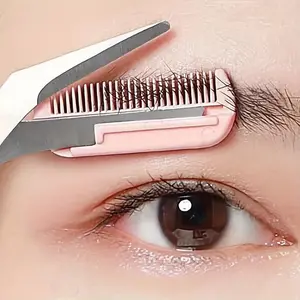 Eyebrow Trimmer Scissors with Built-In Comb, Stainless Steel Precision Tool, Unisex Ergonomic Design, Includes Replacement Blades, Eyebrow Styling Kit