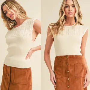 Natalia High Neck Tank | Women's Neutral Cotton Elegant Ribbed Tank Top | Sleeveless with Crewneck