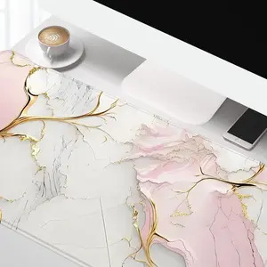 Extra Large Pink and Gold Marble Mouse Pad Stylish Gaming Mouse Pad 35x16 Inch Computer Keyboard Mousepad Suitable for Families, Offices and Schools. Perfect Gift for Family Members and Friends Desktop Accessory, Desk Accessories