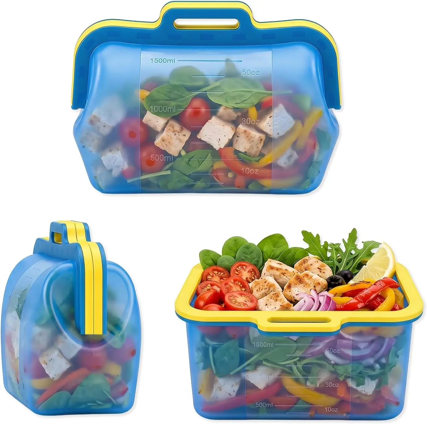 Reusable Silicone Food Storage Bags, Magnetic Seal Reusable Storage Bags, Stand Up Silicone Freezer Bags for Food, Fruit, Snack, Sandwich, Meal Prep, Dishwasher Safe, 50oz, 1 Pack