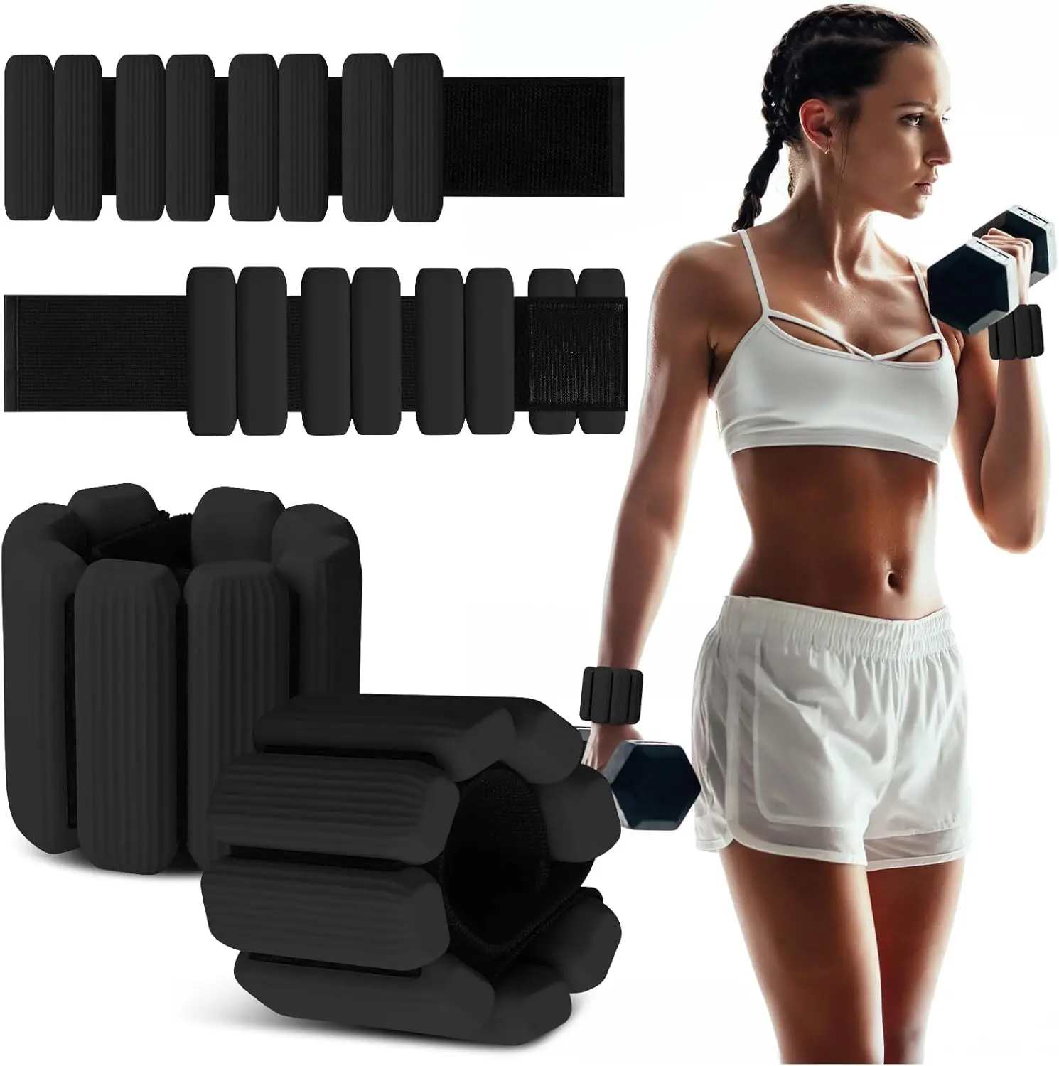 Wrist Weights Set of 2, Wearable Wrist Ankle Weights for Women & Men,  Weighted Bangles Adjustable Arm and  Weights for Walking Yoga Pilates Running Dance Gym 2lb