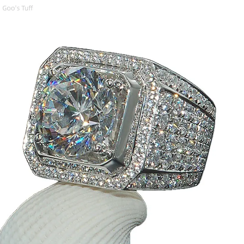 Men's Bold and Trendy Micro Pave Full Diamond Statement Ring, Male Versatile and Stylish Finger Jewelry, European American Viral New Arrival Men's Accessories for Street, Club Outfits, Jewelry Rings, Exquisite Trendy Ring