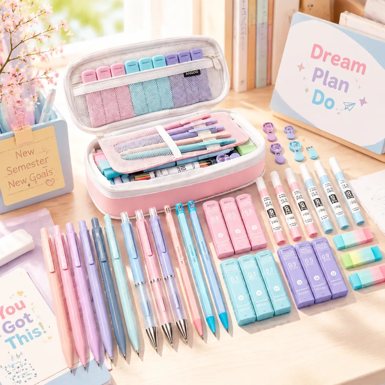 Four Candies 36PCS Aesthetic School Supplies, Mechanical Pencils 0.5mm, 0.7mm, 0.9mm & 2.0mm with 624PCS Lead Refills, Cute Mechanical Pencils for Drawing & Drafting, girly office supplies, Student Essentials Learning Materials,TiktokShopSpringGlowUp