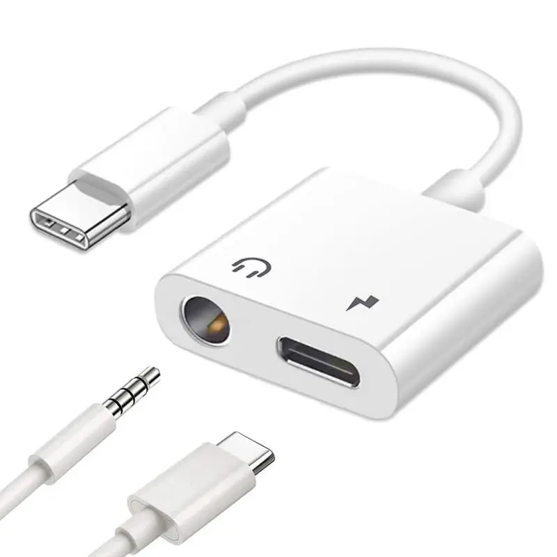 2in1 USB C Headphone Adapter PD and 3.5mm Plug to USB C Headset Splitter,Headphone Audio & Charger Compatible with Google Pixel 2/3xl,Samsung Tab and iPad (USB C+3.5mm to USB C)