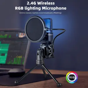 Wireless RGB Microphone USB-A & Type-C for PC, Streaming, Gaming, RGB Lighting, Mic with Holder Adapter Live Podcast Equipment for Live
