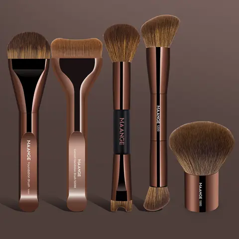 MAANGE 5pcs Makeup Brush Set, Synthetic Makeup Brushes, Cosmetic Brushes, Foundation, Loose Powder, Blush, Contour & Concealer Brushes, Makeup Tool for Even Application, for Liquid and Cream Foundations, Makeup Gifts for Friends