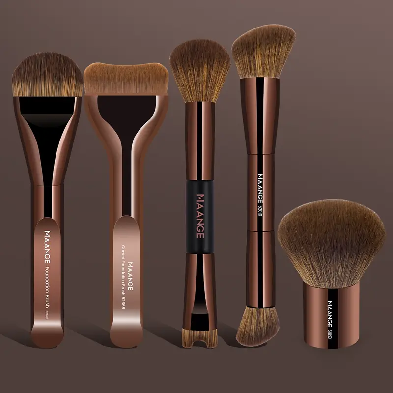MAANGE 5pcs Makeup Brush Set, Synthetic Makeup Brushes, Cosmetic Brushes, Foundation, Loose Powder, Blush, Contour & Concealer Brushes, Makeup Tool for Even Application, for Liquid and Cream Foundations, Makeup Gifts for Friends