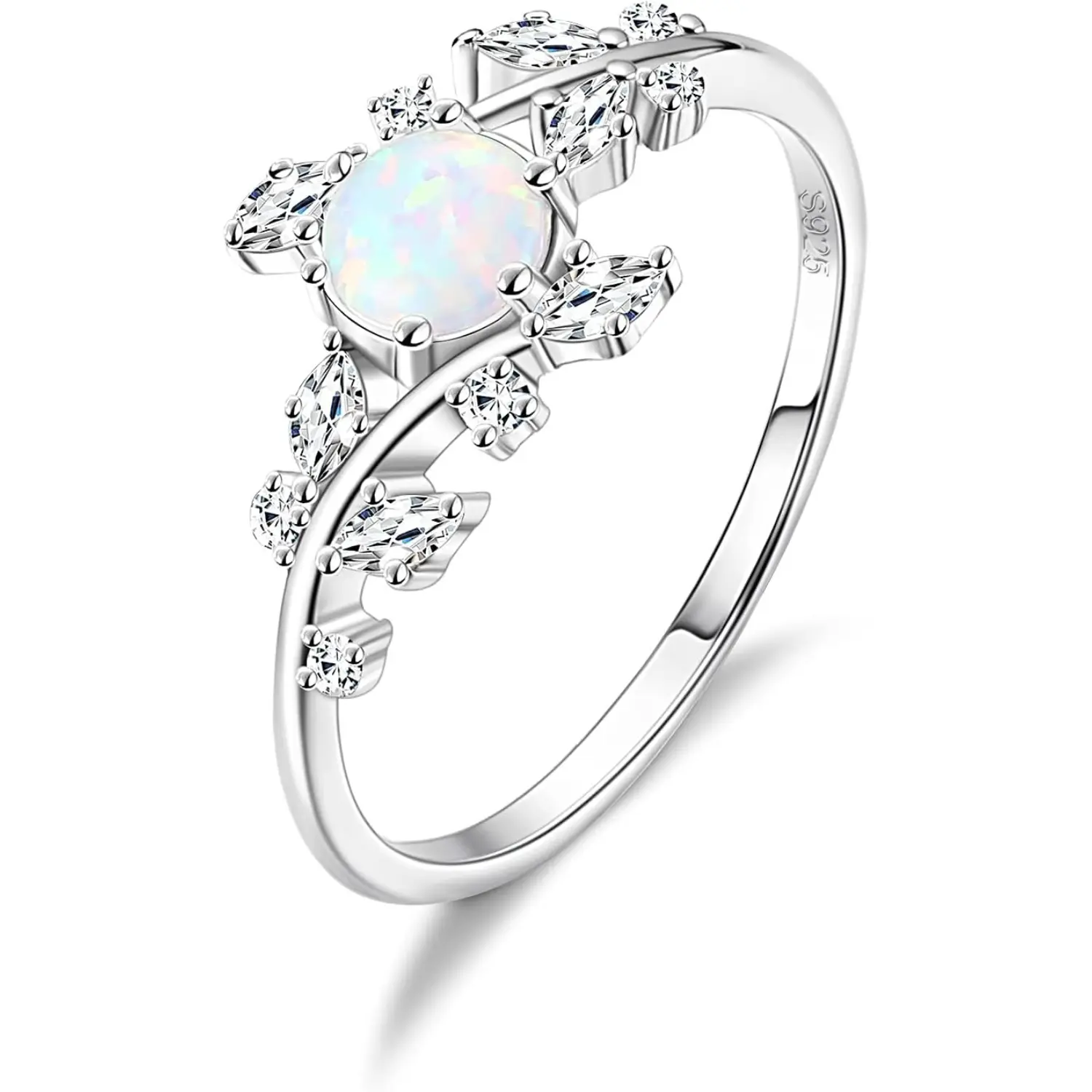 FUNRUN 925 Sterling Silver Opal Band Ring | Iridescent Eternity Ring for Women | Hypoallergenic Wedding & Anniversary Jewelry | Gift for Her Elegant Ring Unique Rings