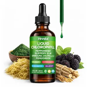 Liquid Chlorophyll Drops with Spirulina, Chlorella & Fenugreek – Peppermint Flavored Chlorophyll Supplement with Slippery Elm, Sea Moss & Ashwagandha – Herbal Detox & Internal Cleanse Support – 2 fl oz (60mL)