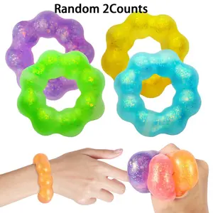 2 Counts Squishy Toys, Wearable Bracelet Stress Balls, Soft Donut Sensory Toy for Kids & Adults, Party Favors, Goodie Bag Stuffers