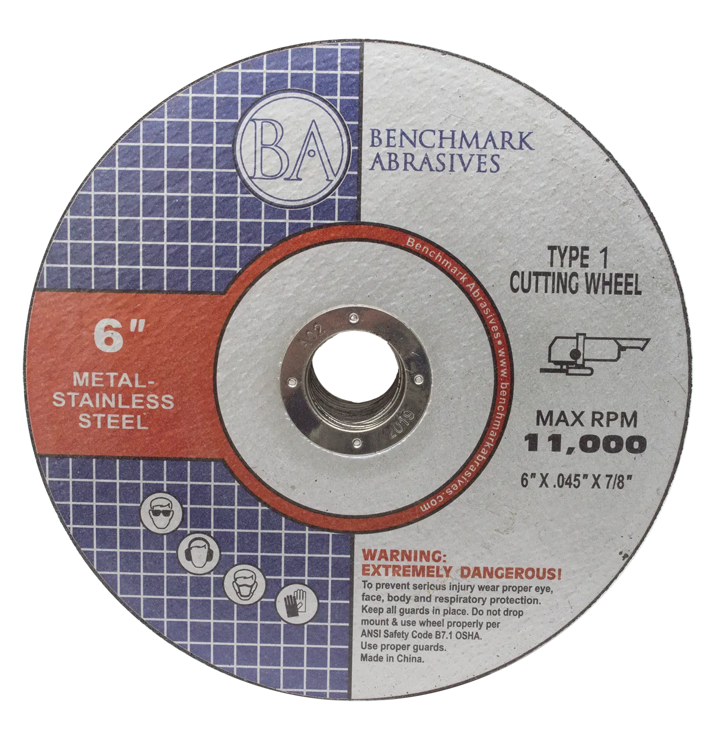 T1 Flat Disc Abrasive Cut-Off Wheel - 6" x .045 x 7/8", Premium, Low Vibration, Steel Cutting, 25-Pack