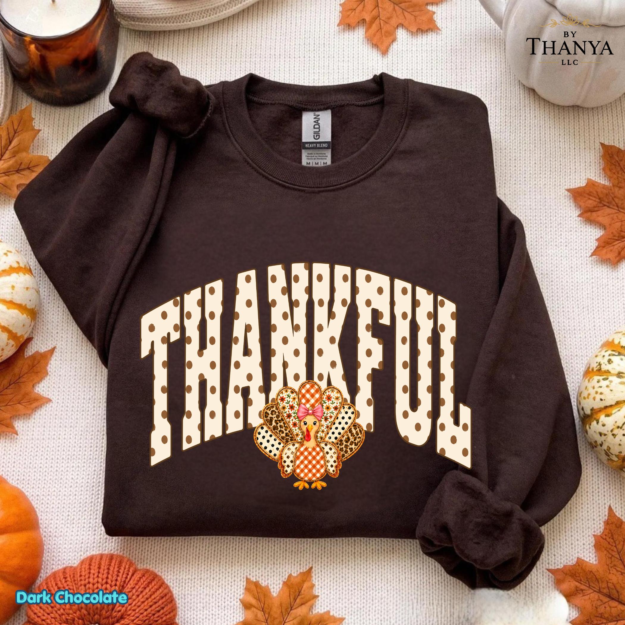 Thankful Turkey Sweatshirt, Thanksgiving Shirt for Women, Cute Fall Turkey Graphic Pullover Sweatshirt, Autumn Crewneck, Pumpkin Patch Outfit, Cozy Thanksgiving Gift for Her – By Thanya LLC