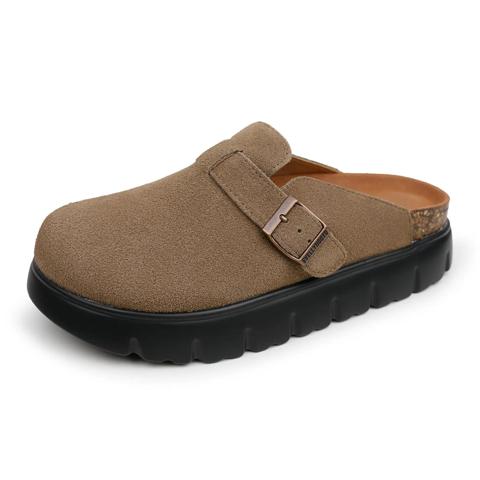 EVELLYHOOTD Women's 100% Genuine Leather Platform Clogs - Arch Support Cork Footbed, Non Slip, Walking Shoes for Casual Wear 2026, Non Slip Clogs