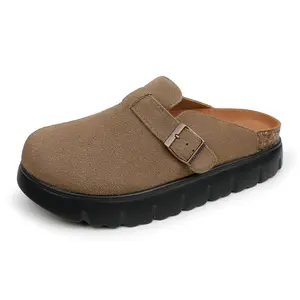 EVELLYHOOTD Women's 100% Genuine Leather Platform Clogs - Arch Support Cork Footbed, Non Slip, Walking Shoes for Casual Wear 2026, Non Slip Clogs