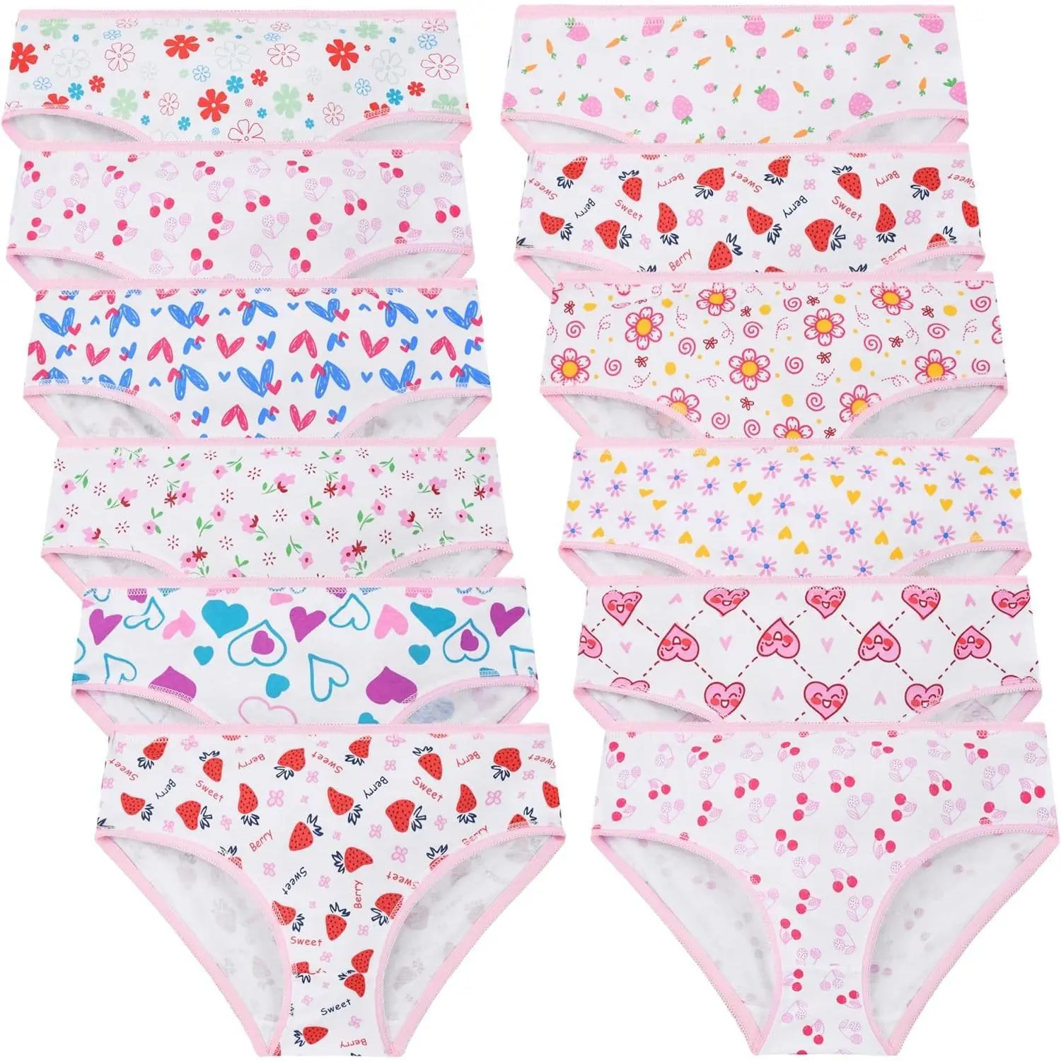 KF5-UDW001  Girls Brief Kids Soft Underwear Toddler Panties Cotton Undies 12 Pack