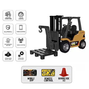 NEW 1/64 Alloy Mini Forklift Toy 11 Channel 2 Mode 2.4Ghz Remote Control USB-C Rechargeable with Lights and Sounds 3 in 1 Transformable Lift Fork & Hook RC Construction Vehicles for Adults Kids Boys & Girls Birthday Christmas Gift engineering vehicle set