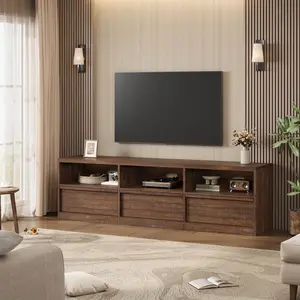 70 Inch TV Stand for TVs up to 85 Inch, Mid Century Modern Entertainment Center with Storage Drawer and Open Shelves, Heavy Duty Media Console for Living Room and Bedroom, Vintage