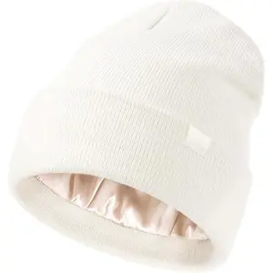 Satin-Lined Beanie for Women and Men, Soft Warm Winter Hat with Silk-Feel Lining, Slouchy Cuffed Beanie to Reduce Frizz & Static, Cozy Cold-Weather Cap  hat