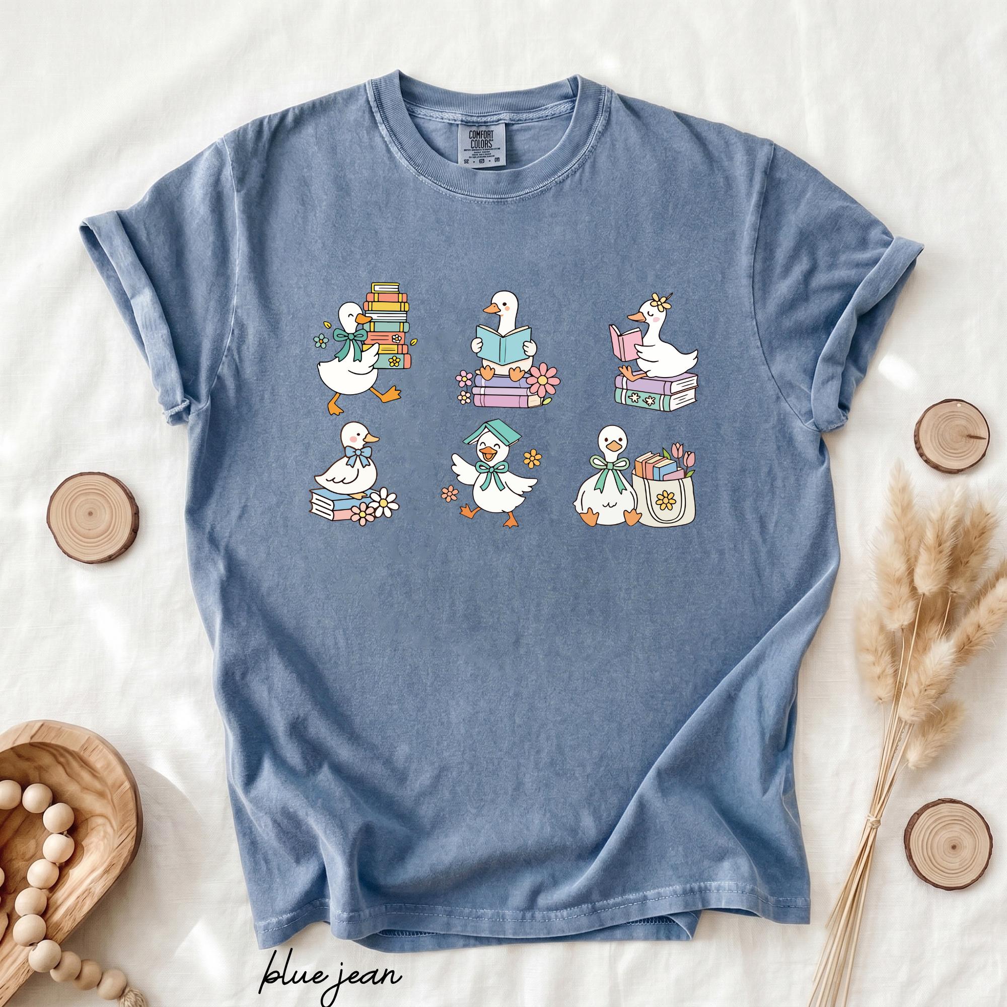 Comfort Colors Silly Goose Reading T-Shirt, Cute Book Lover Graphic Tee, Librarian Teacher Shirt, Retro Bookworm Gift, Reader Apparel