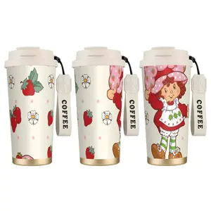 1pc 18oz Stylish Strawberry Girl Stainless Steel Tumbler, Sweet Kawaii Cartoon Vacuum Insulated Flask with Lid, Portable Dual-Drink Cold/Hot Cup, Ideal for School, Picnic (Kitchenware Drinkware, Birthday Gifts, Summervibes)