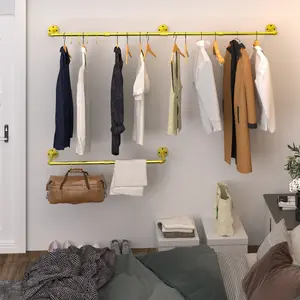 Wall Mounted Clothes Rail: 70.8” Industrial Pipe Clothes Rack Detachable Hanging Bar