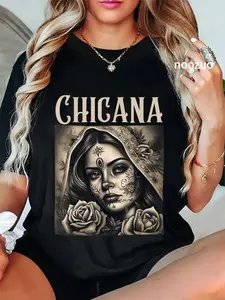 100% Cotton Unisex Chicana Chola Style Lowrider Clothes Mexican American Latina T-Shirt Casual Top