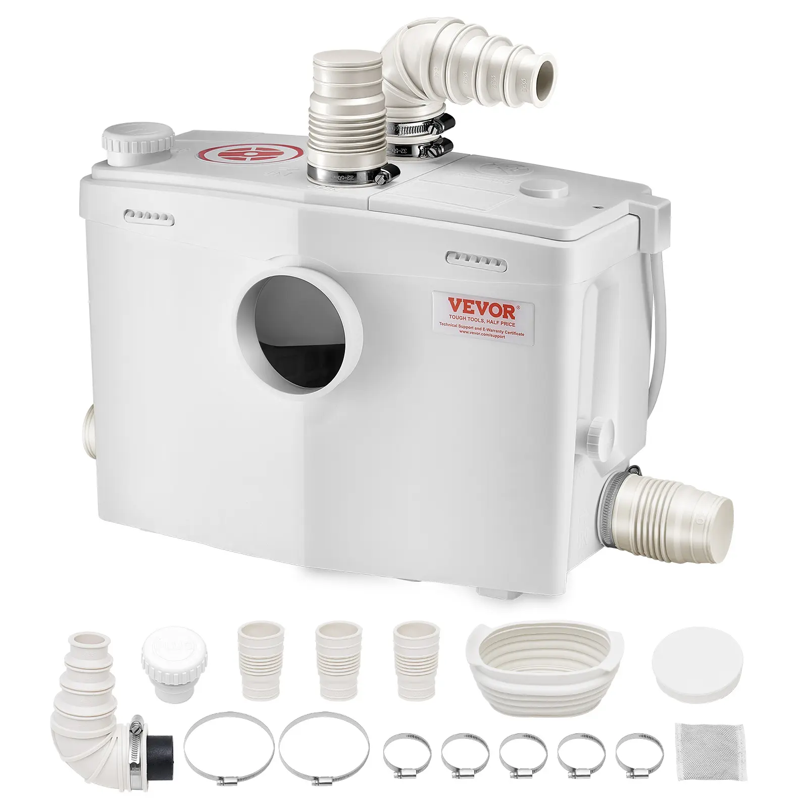 【Summerfinds】VEVOR Anti-Clogging Stainless Steel Macerator Pump1200W Liquid Suction Pump48 GPM Flow33 ft/10 m Head4 Water InletsUpflush Sewerage Toilet Waste Disposal Machine for ToiletBasementShowerLiquid Pump, Anti Clogging Drainage, Stainless Steel