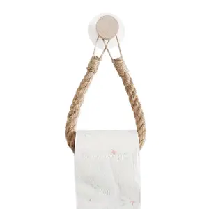 Jute Rope Paper Towel Holder, Self-Adhesive Wall Mount, Real Wood Weave Design, No Drilling Required, Ideal for Bathroom & Kitchen Use, Dispenser, Bathroom Supplies