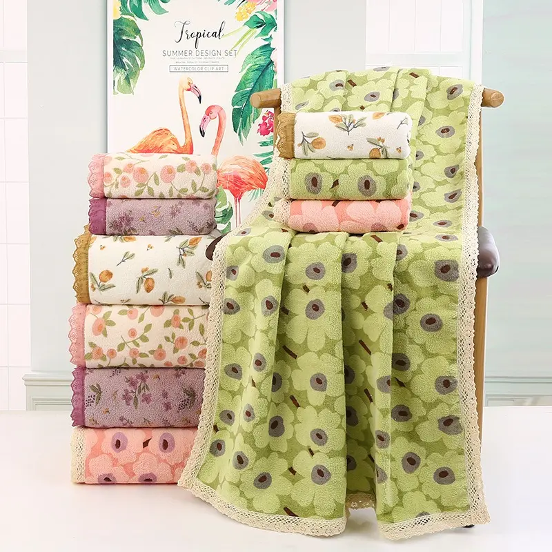 2pcs Scattered Flower Bath & Towel Suites - Bath Towels & Hand Towels (27.5x55.1inch/13.7*29.5inch) Suitable for Bathing, Face Washing, Soft Absorbent Shower Towels, Decorative Towels For Bathroom, Floral Bathroom Decor Bath Towel Set