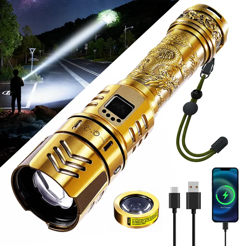SKYFIRE 1097 Rechargeable Powerful LED Tactical Flashlight - Waterproof, Durable, Super Bright Light, Adjustable Zoom Focus, 4 Light Modes for Camping, Emergency Use