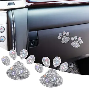 Sparkling Dog Paw Print Rhinestone Car Decal - Multicolor Glass Bling Car Decorative Sticker for Vehicle Interior, Fits Various Models, Cute Car Accessories, Car Vehicle Decoration