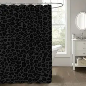 Classic Dark Leopard Print Shower Curtain Set, Waterproof Quick-Dry, Large Size Bathroom Divider, 1/3/4pcs, Modern Style, Bathroom Decoration Accessories